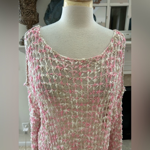 POL Pink and Cream Crochet Oversized Sweater - Picture 4 of 11